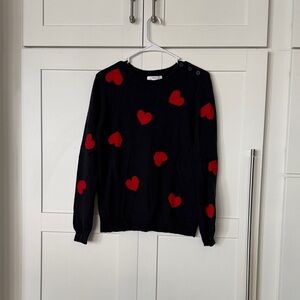 1901 Navy Sweater with Red Heart Patterns